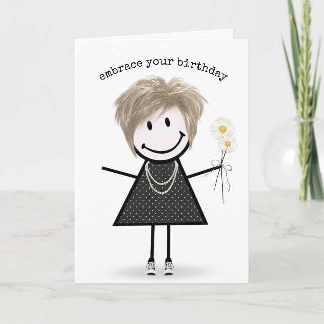 Tarjeta Chica de palitos de cumpleaños con margaritas    (Anverso)