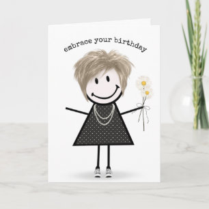 Tarjeta Chica de palitos de cumpleaños con margaritas
