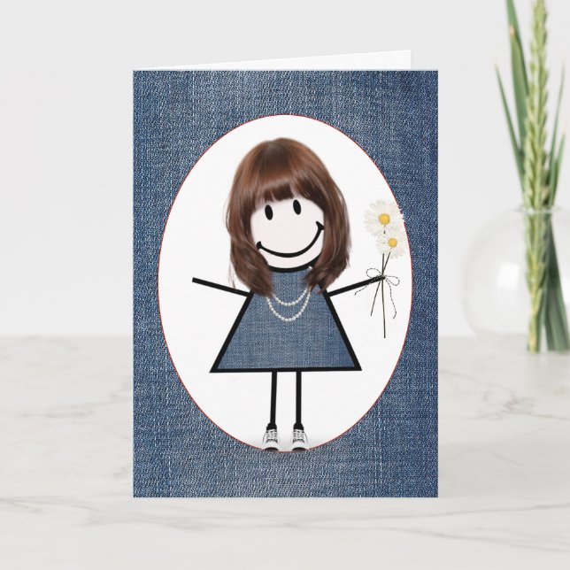 Tarjeta Chica de palitos de cumpleaños con margaritas (Anverso)