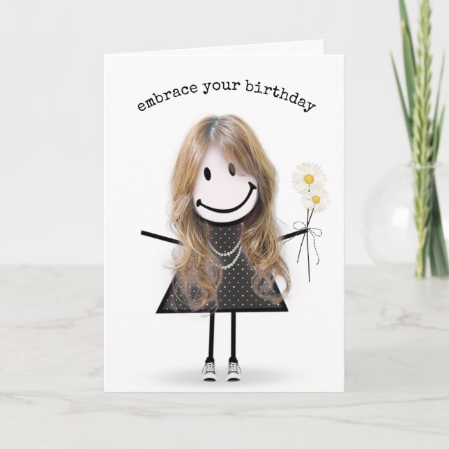 Tarjeta Chica de palitos de cumpleaños con margaritas  (Anverso)