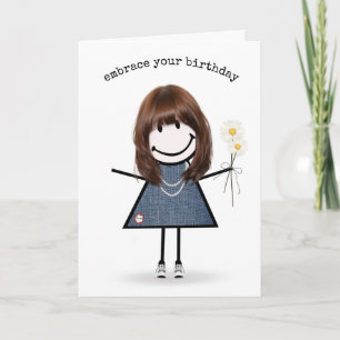 Tarjeta Chica de palitos de cumpleaños con margaritas