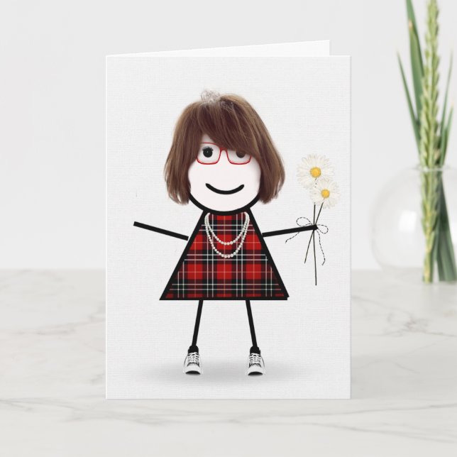 Tarjeta Chica de Palitos de Cumpleaños con Margaritas (Anverso)