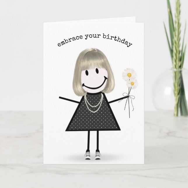Tarjeta Chica de palitos de cumpleaños con margaritas  (Anverso)
