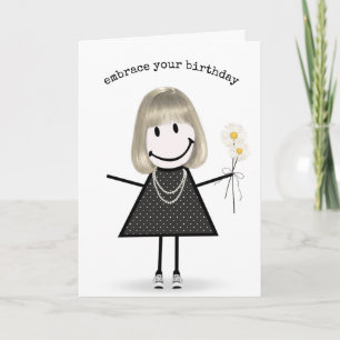 Tarjeta Chica de palitos de cumpleaños con margaritas
