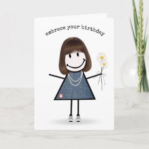 Tarjeta Chica de palitos de cumpleaños con margaritas