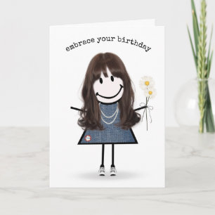 Tarjeta Chica de palitos de cumpleaños con margaritas