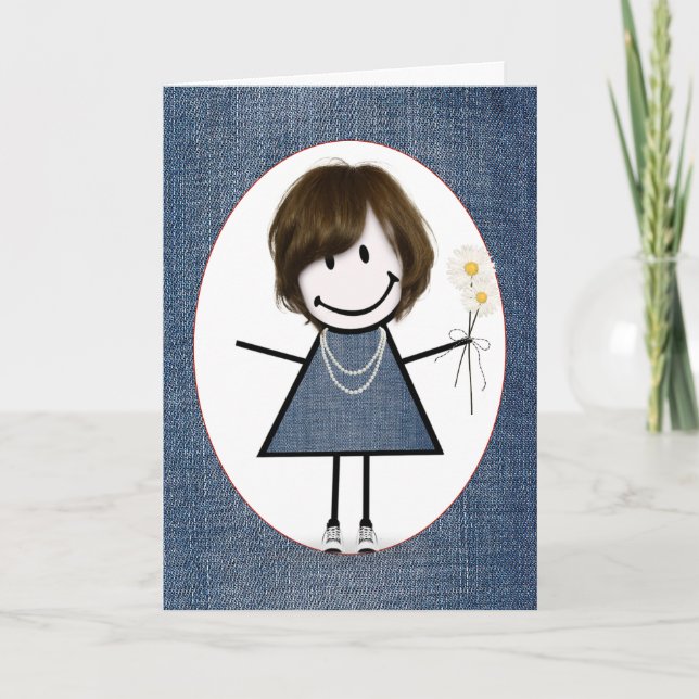 Tarjeta Chica de palitos de cumpleaños con margaritas  (Anverso)