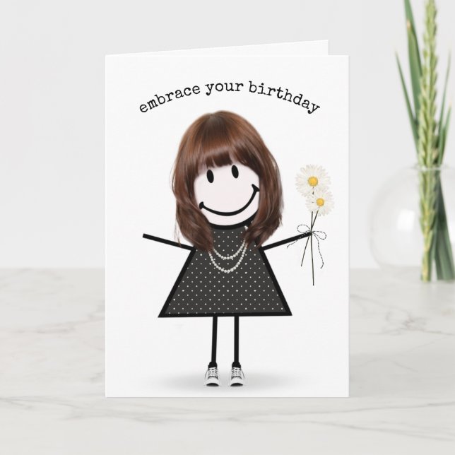 Tarjeta Chica de palitos de cumpleaños con margaritas    (Anverso)