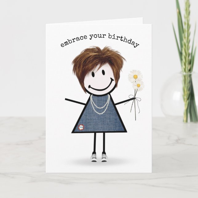 Tarjeta Chica de palitos de cumpleaños con margaritas (Anverso)