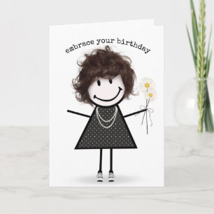 Tarjeta Chica de palitos de cumpleaños con margaritas