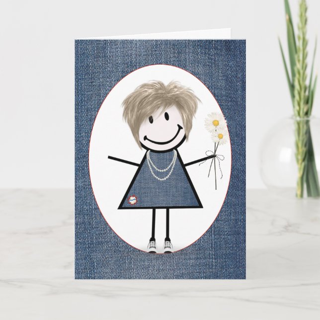 Tarjeta Chica de palitos de cumpleaños con margaritas   (Anverso)