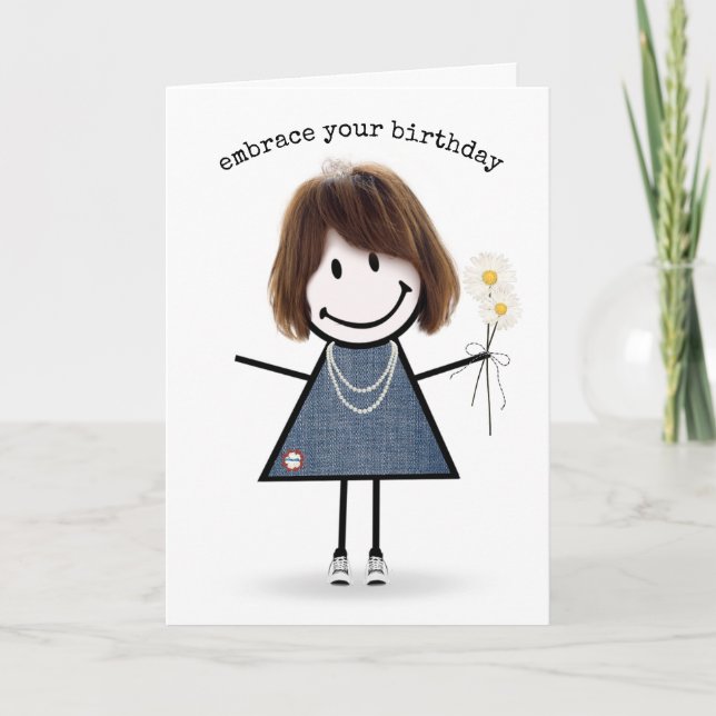 Tarjeta Chica de palitos de cumpleaños con margaritas    (Anverso)