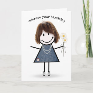 Tarjeta Chica de palitos de cumpleaños con margaritas