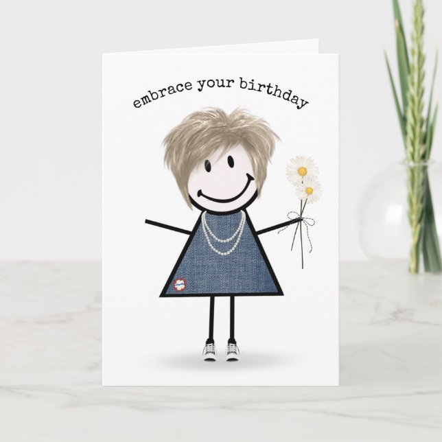 Tarjeta Chica de palitos de cumpleaños con margaritas (Anverso)