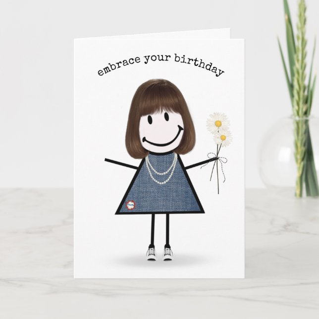 Tarjeta Chica de palitos de cumpleaños con margaritas  (Anverso)