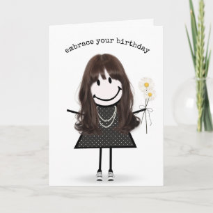 Tarjeta Chica de palitos de cumpleaños con margaritas