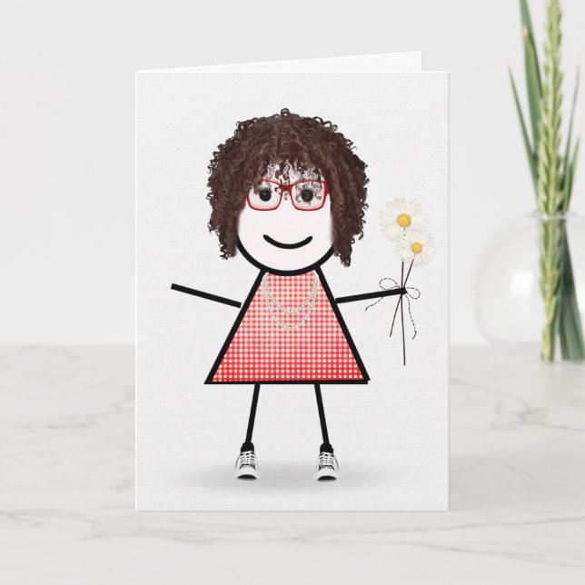 Tarjeta Chica de Palitos de Cumpleaños con Margaritas  (Anverso)