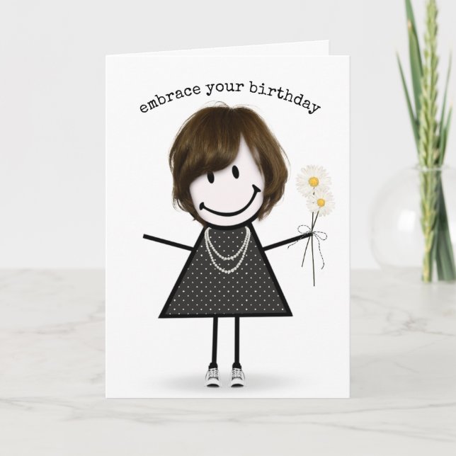 Tarjeta Chica de palitos de cumpleaños con margaritas (Anverso)