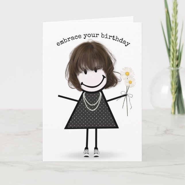 Tarjeta Chica de palitos de cumpleaños con marguitas (Anverso)