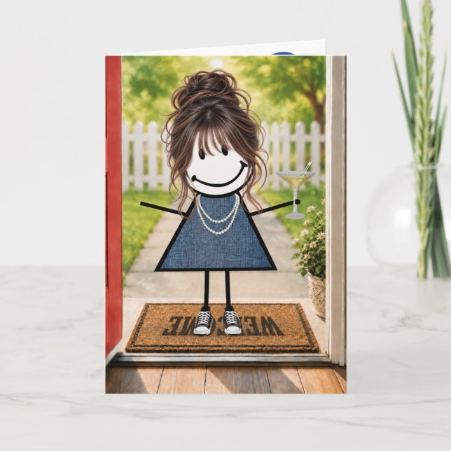 Tarjeta Chica de palitos de cumpleaños con Martini (Anverso)