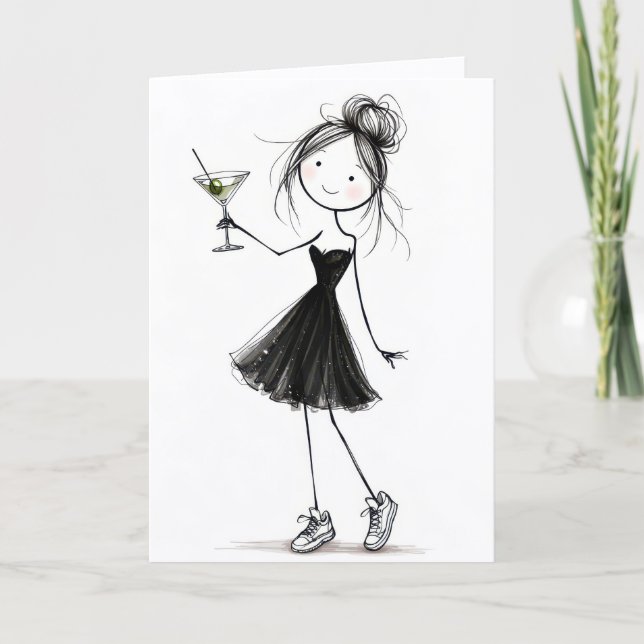 Tarjeta Chica de palitos de cumpleaños con Martini (Anverso)