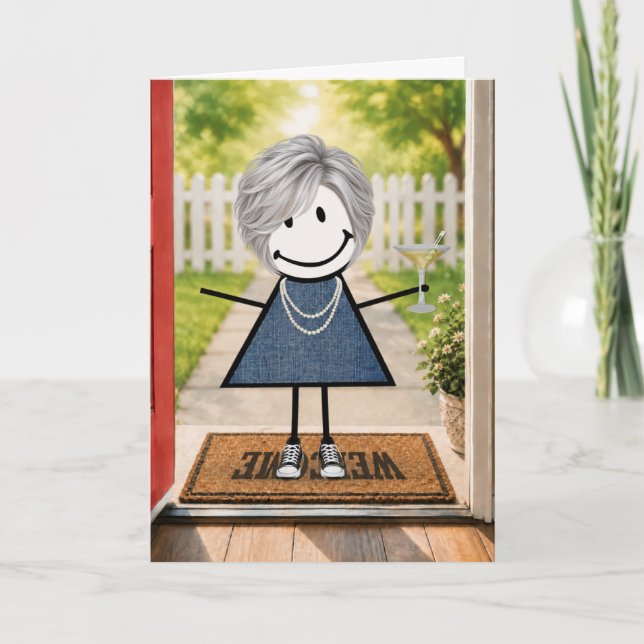 Tarjeta Chica de palitos de cumpleaños con Martini (Anverso)