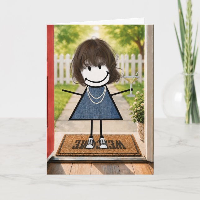 Tarjeta Chica de palitos de cumpleaños con Martini (Anverso)