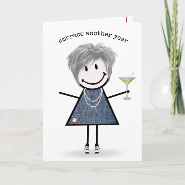 Tarjeta Chica de palitos de cumpleaños con Martini (Anverso)
