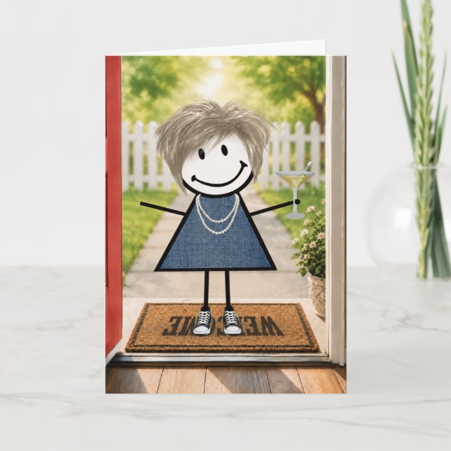 Tarjeta Chica de palitos de cumpleaños con Martini (Anverso)