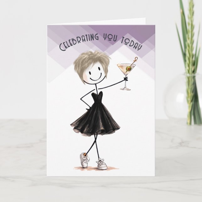 Tarjeta Chica de palitos de cumpleaños con Martini (Anverso)