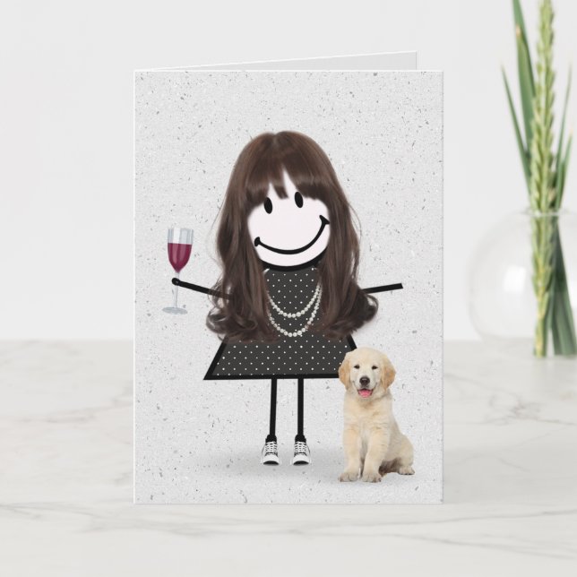 Tarjeta Chica de palitos de cumpleaños con perro (Anverso)