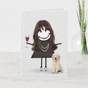 Tarjeta Chica de palitos de cumpleaños con perro