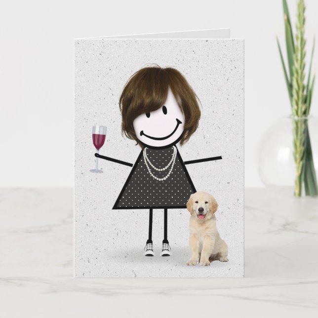 Tarjeta Chica de palitos de cumpleaños con perro   (Anverso)