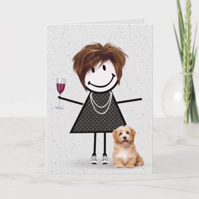 Tarjeta Chica de palitos de cumpleaños con perro (Anverso)