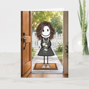 Tarjeta Chica de palitos de cumpleaños con ramo de margari