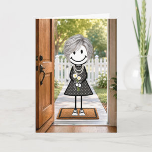 Tarjeta Chica de palitos de cumpleaños con ramo de margari