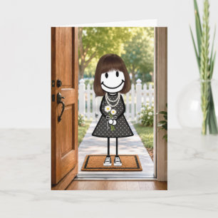 Tarjeta Chica de palitos de cumpleaños con ramo de margari