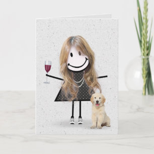 Tarjeta Chica de palitos de cumpleaños con Retriever Dorad