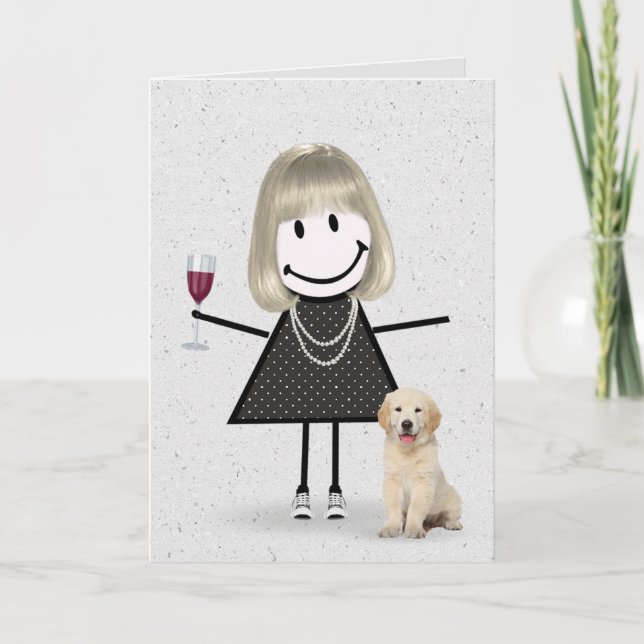 Tarjeta Chica de palitos de cumpleaños con Retriever Dorad (Anverso)