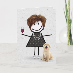 Tarjeta Chica de palitos de cumpleaños con Retriever Dorad