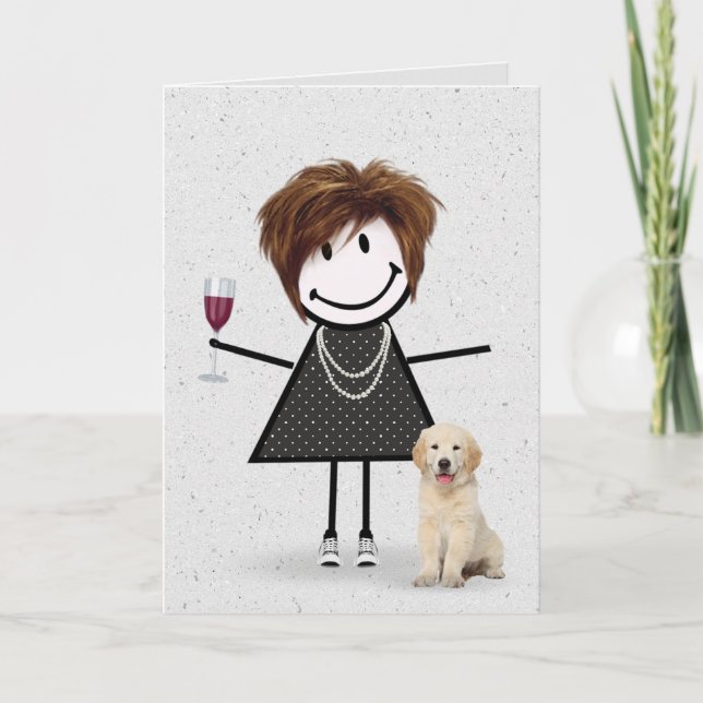 Tarjeta Chica de palitos de cumpleaños con Retriever Dorad (Anverso)