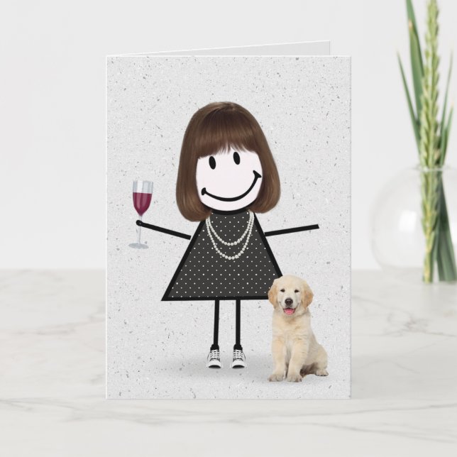 Tarjeta Chica de palitos de cumpleaños con Retriever Dorad (Anverso)