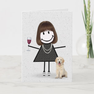 Tarjeta Chica de palitos de cumpleaños con Retriever Dorad