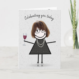 Tarjeta Chica de palitos de cumpleaños con vino tinto