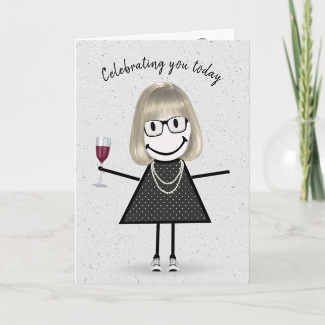 Tarjeta Chica de palitos de cumpleaños con vino tinto (Anverso)