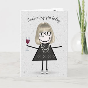 Tarjeta Chica de palitos de cumpleaños con vino tinto