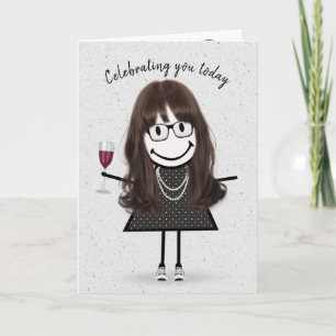 Tarjeta Chica de palitos de cumpleaños con vino tinto