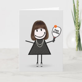 Tarjeta Chica de palitos de cumpleaños jugando pickleball