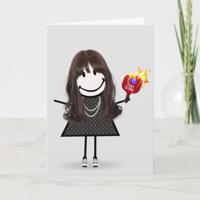 Tarjeta Chica de palitos de cumpleaños jugando pickleball (Anverso)