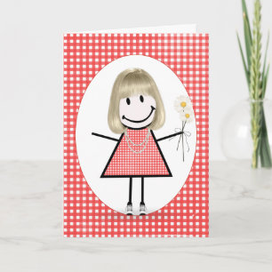 Tarjeta Chica de palitos de cumpleaños sobre gingham rojo